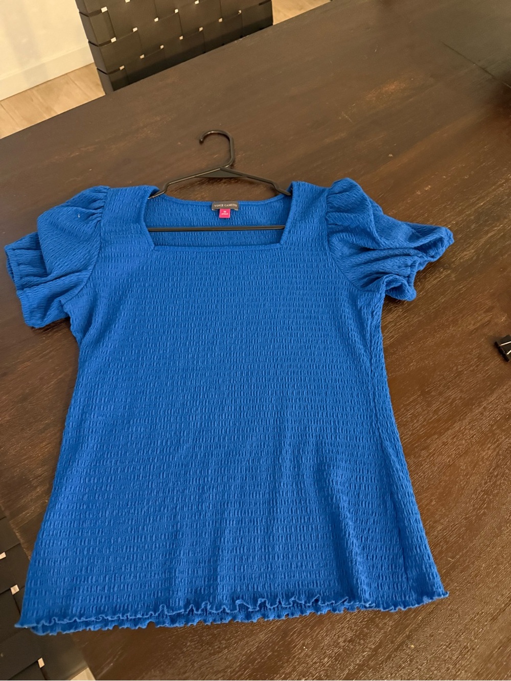 Vince Camuto Fire Electric Blue Square Neck Puff Sleeve Tee